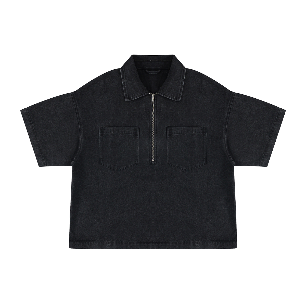 Unisex Oversized Vintage Wash Quarter Zip Denim Shirt – Boxy Streetwear Pullover