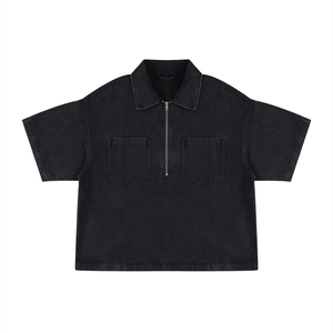 Unisex Oversized Vintage Wash Quarter Zip Denim Shirt – Boxy Streetwear Pullover