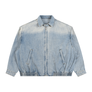 Unisex Vintage Wash Full Zip Denim Jacket – Oversized Retro Streetwear Jean Jacket