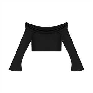 Women's Off-the-Shoulder Bell Sleeve Crop T-Shirt – Slim Fit Fashion Top