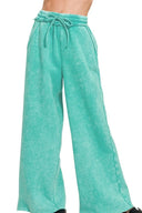 Zenana Acid Wash Fleece Palazzo Sweatpants with Pockets – MYN2O