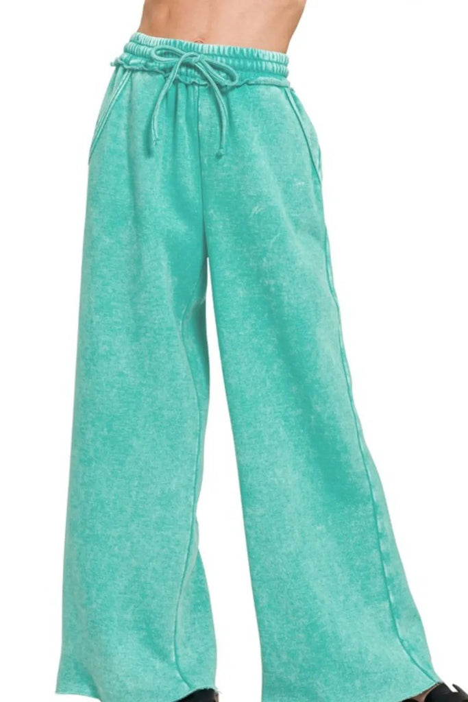 Zenana Acid Wash Fleece Palazzo Sweatpants with Pockets – MYN2O