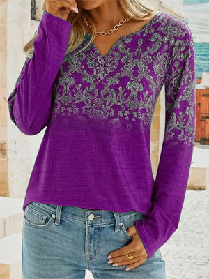 Fashionable Casual V-Neck Ethnic-Style Long Sleeve