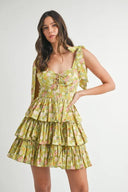 MABLE Floral Print Shoulder Tie Layered Mini Dress – MYN2O