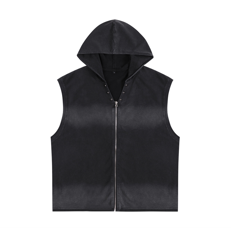 Vintage Washed Zip-Up Hooded Tank Top