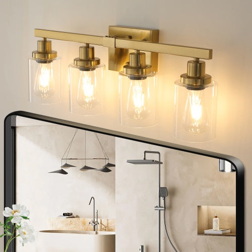 Gold 4 Lamp Vanity Light With Clear Glass Shade - MYN2O.COM  - null - Indoor Lighting - product_vendor - #product_price