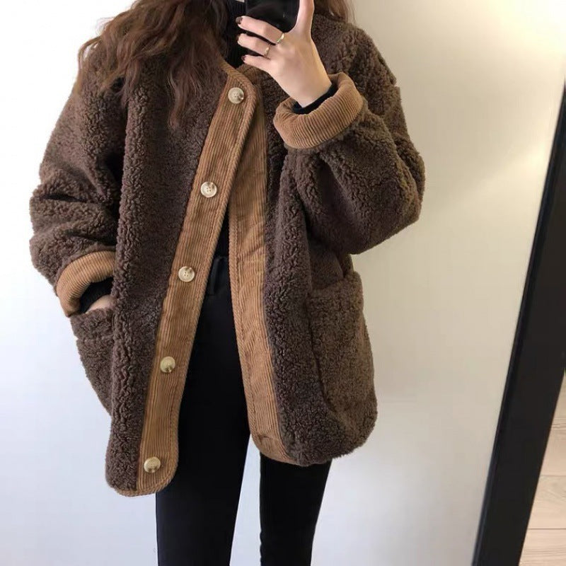 Leather Bag Edge Color Matching Thickening Thermal One-piece Cotton-padded Coat For Women - MYN2O.COM  - null - Women Clothing - product_vendor - #product_price