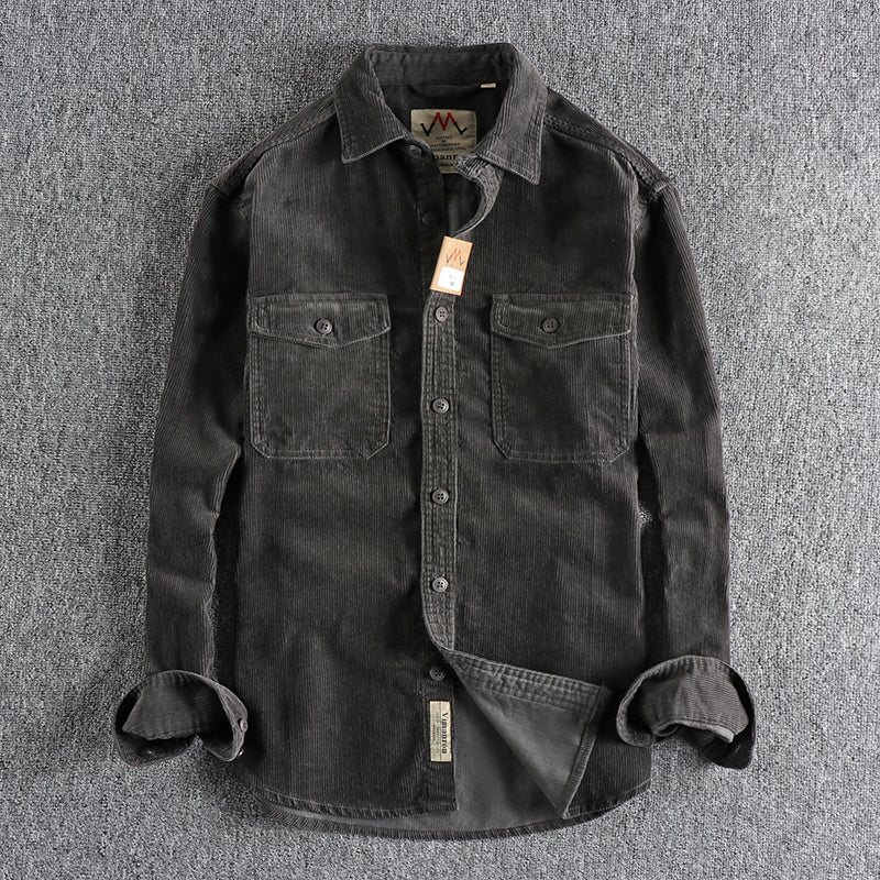 Men’s retro washed corduroy long sleeve shirt – MYN2O