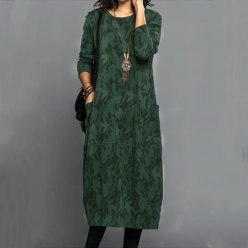 Retro Crew Neck Mid-waist Sleeve Knitted Mid-length A- Line Dress - MYN2O.COM  - null - Women Clothing - product_vendor - #product_price