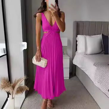 Summer New V-neck Sleeveless Hollow Backless Pleated Dress - MYN2O.COM  - null - Women Clothing - product_vendor - #product_price