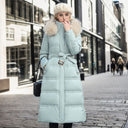 Winter Slim Long Jacket With Fur Hood And Belt Fashion Solid Hooded Coat Warm Clothing For Women - MYN2O.COM  - null - Women Clothing - product_vendor - #product_price