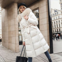 Winter Slim Long Jacket With Fur Hood And Belt Fashion Solid Hooded Coat Warm Clothing For Women - MYN2O.COM  - null - Women Clothing - product_vendor - #product_price