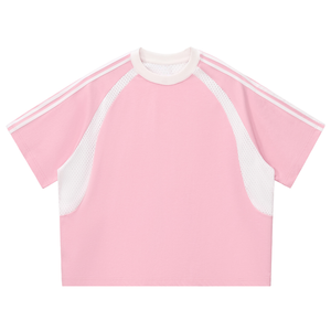 Contrast Stripes Panel Mesh T-shirt