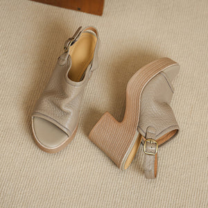 Thick Soled Sheepskin Sandals With Exposed Toes, Women's Summer New Style, Beige