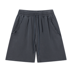 Unisex Vintage Wash Raw Edge Shorts – Oversized Streetwear Sweat Shorts