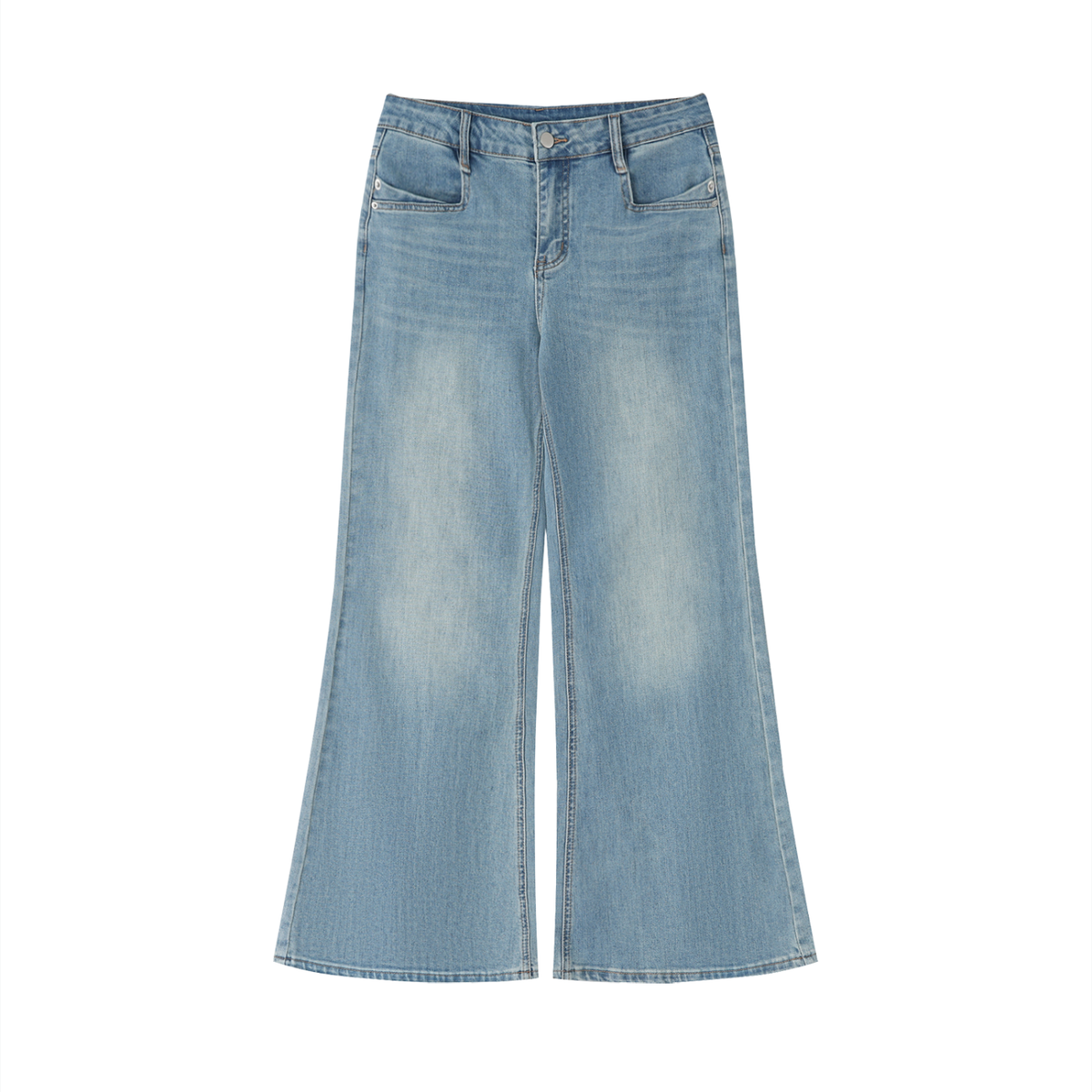 Women's Vintage Wash Flared Leg Jeans – High-Waisted Stretch Denim Pants