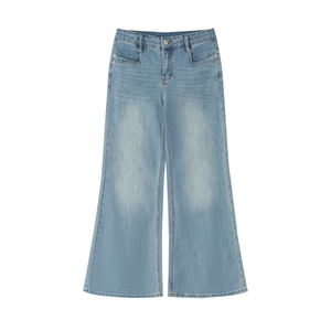 Women's Vintage Wash Flared Leg Jeans – High-Waisted Stretch Denim Pants