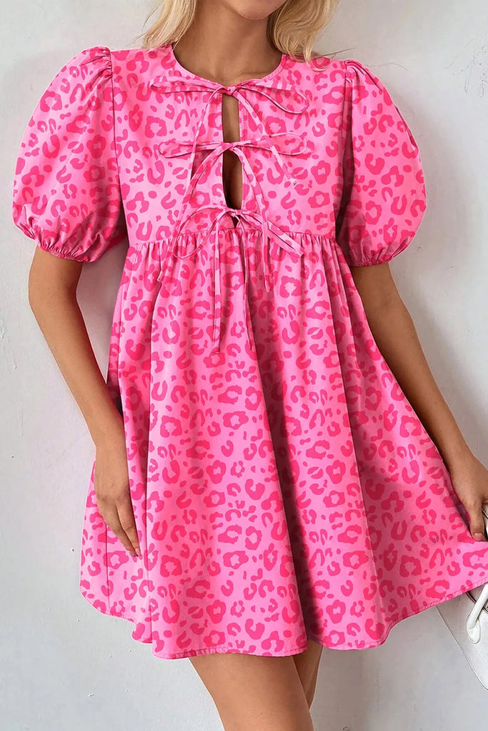 Leopard tie front puff sleeve dress – fierce and playful fashion – MYN2O
