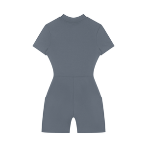 Women's Quarter Zip Short Sleeve Romper – Athletic One-Piece Activewear Jumpsuit