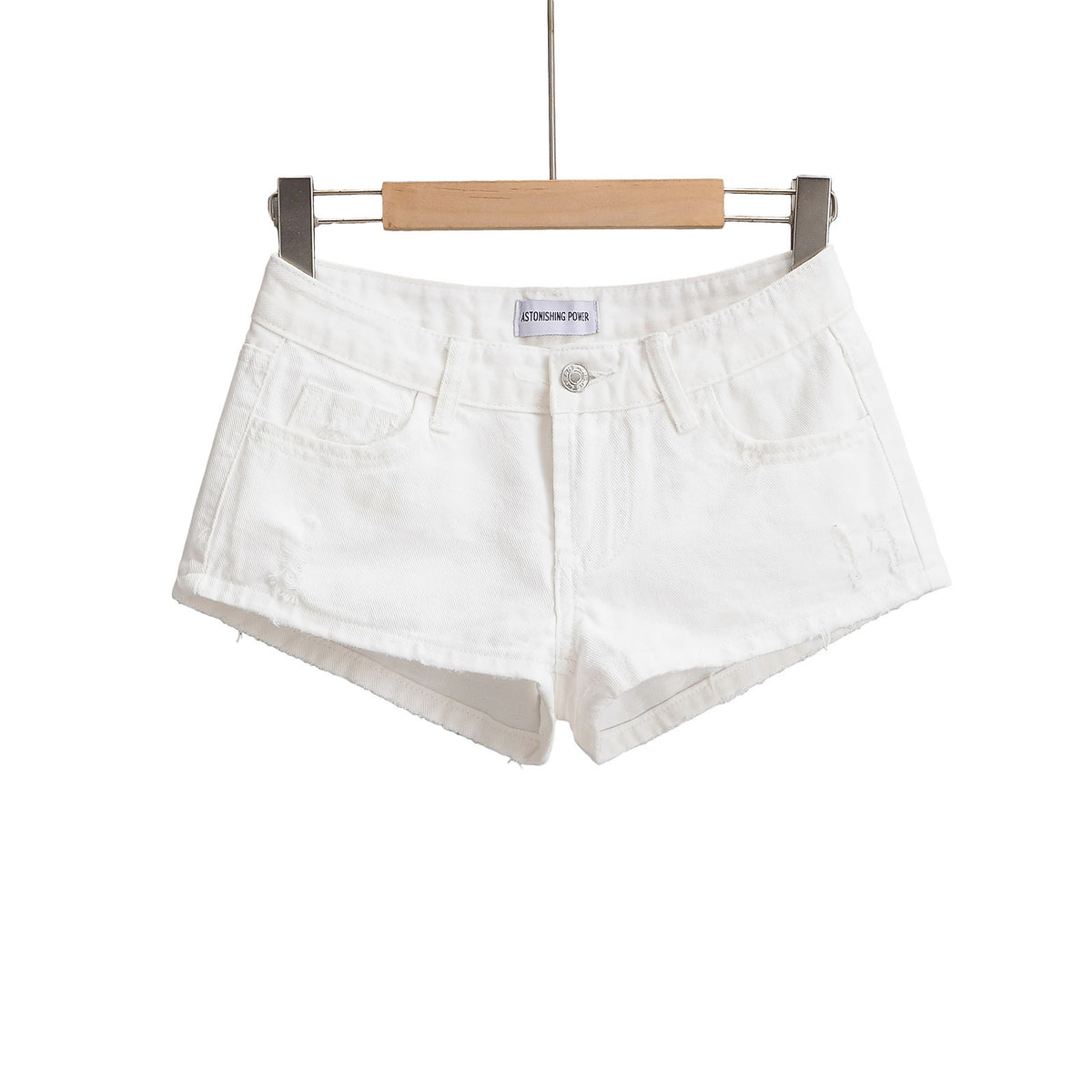 Figure-hugging Hot Pants Pocketed Washed Denim Shorts