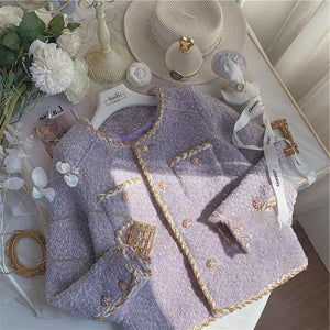 Lavender Purple Tweed Short Coat Womens AutumnWinter