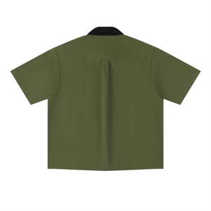 Unisex Color Block Short Sleeve Shirt – Relaxed Fit Casual Button-Up