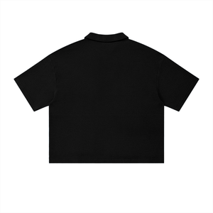Unisex Oversized Vintage Wash Waffle Knit Polo Shirt – Boxy Streetwear Textured Tee