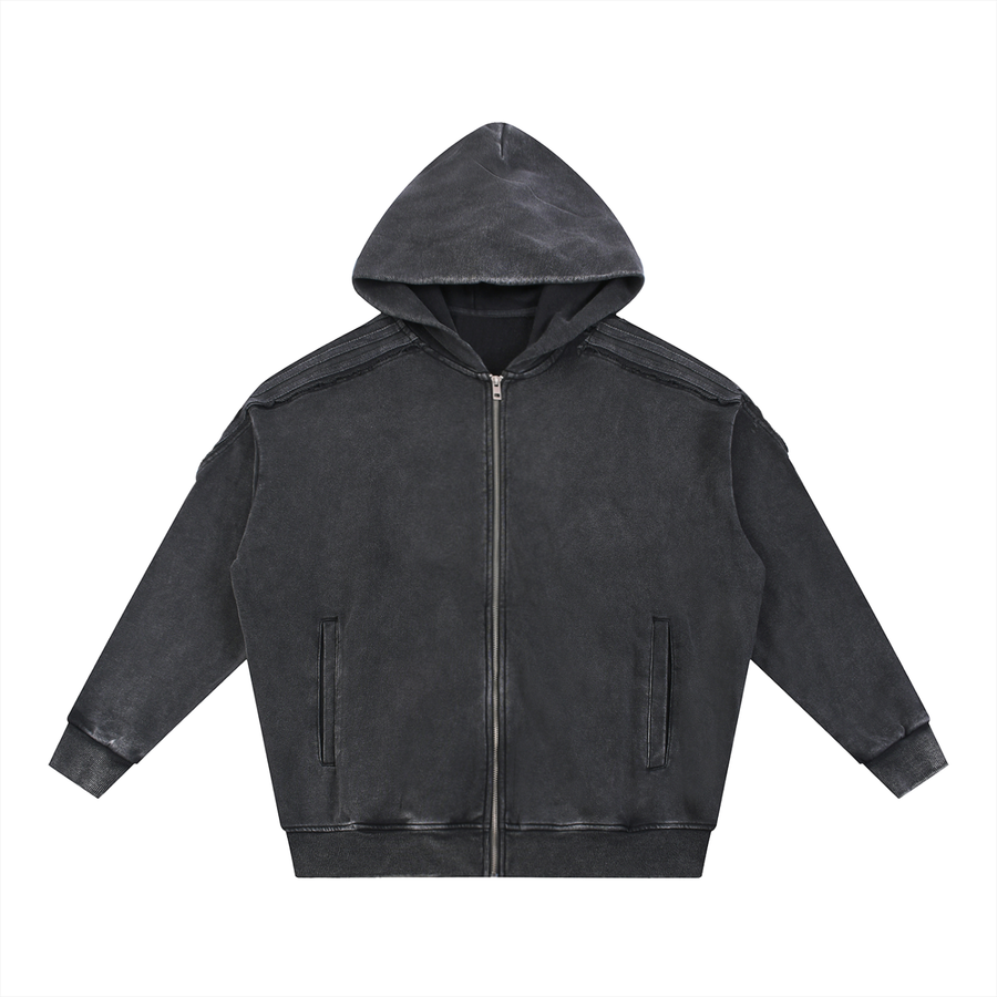 Snow Washed Tape Raw Edge Zip Hoodie