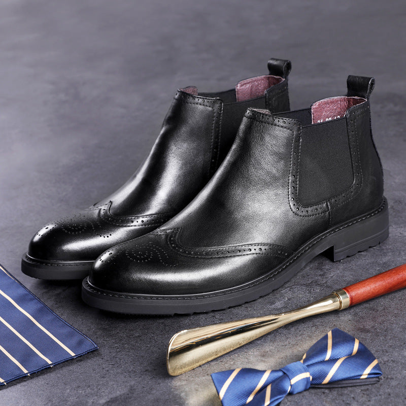 Men's Leather Martin Boots with Block Carving for Autumn Winter – MYN2O