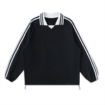 Contrast Striped Lapel Collar Sweatshirt