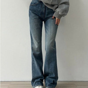 Flared Denim Jeans For Women Straight  Loose-fit Pants Retro