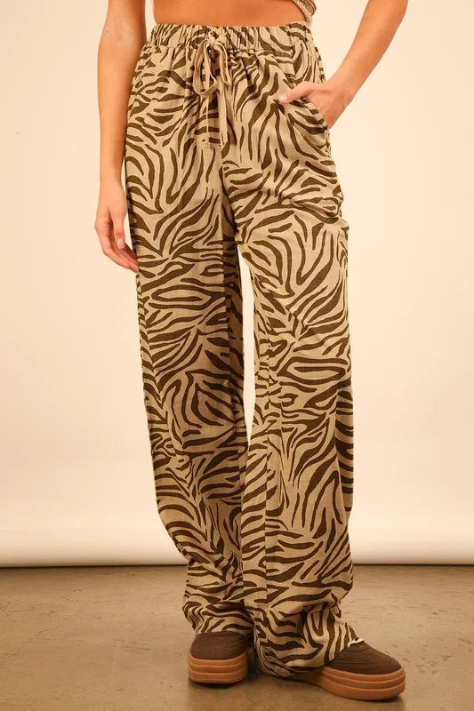 VERY J animal print linen wide leg pants for summer comfort – MYN2O