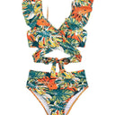 Women's two-piece swimsuit, ruffled halter bikini, summer beachwear