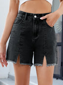 Raw Hem Slit Denim Shorts with High Waist and Frayed Hem – MYN2O