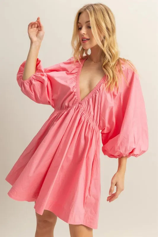 HYFVE Plunge Balloon Sleeve Poplin Mini Dress with Pockets – MYN2O