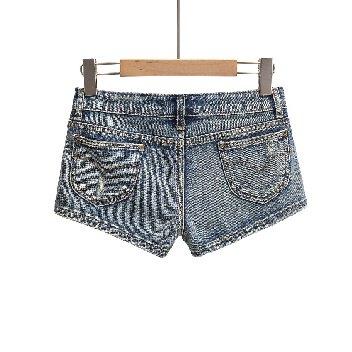 Figure-hugging Hot Pants Pocketed Washed Denim Shorts