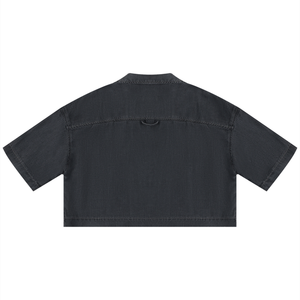 Women's Vintage Wash Boxy Cropped Shirt – Oversized Retro Crop Top Streetwear Tee