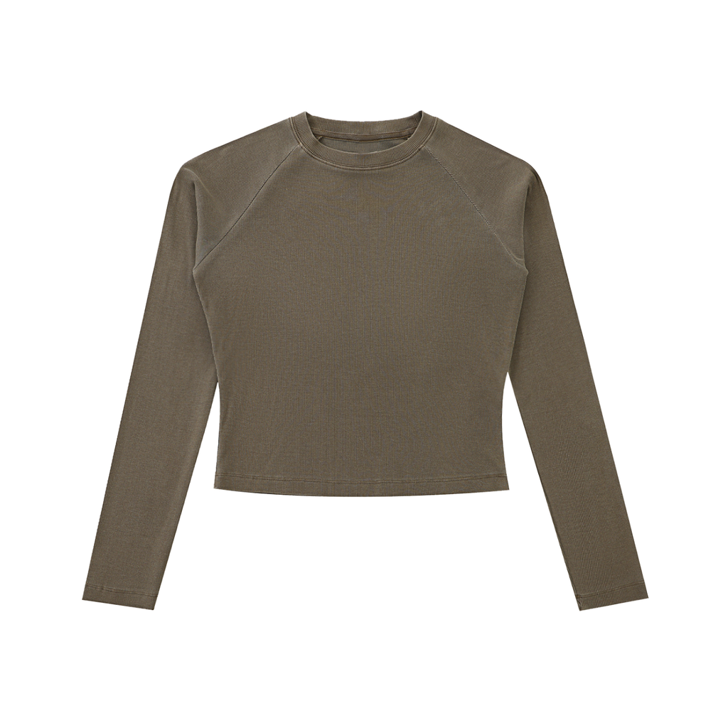 Dyed Washed Raglan Long Sleeve Slim T-Shirt