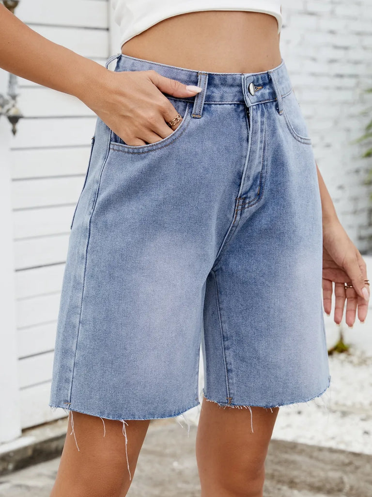 Washed Raw Hem Denim Shorts – Mid Rise Summer Style | MYN2O