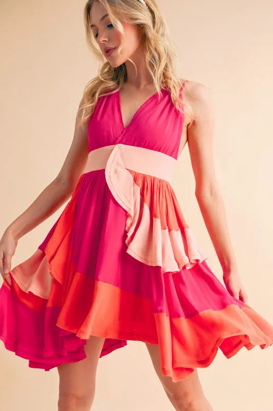 Aemi + Co Ruffled Color Block Sleeveless Mini Dress – MYN2O

