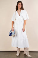 VERY J Mineral Washed Elastic Neck Detail Midi Dress – MYN2O
