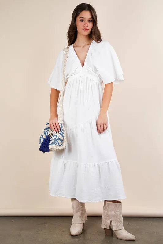 VERY J Mineral Washed Elastic Neck Detail Midi Dress – MYN2O