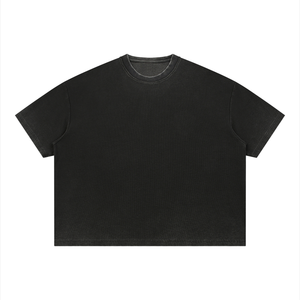 Unisex Vintage Wash Sunfade Waffle T-Shirt – Oversized Boxy Retro Streetwear Tee