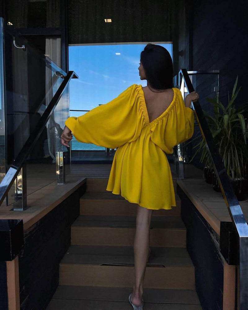 V-Neck Lantern Sleeve Dress – Fashion Loose Fit