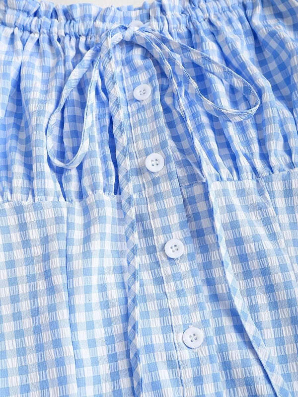 Plaid Cinched-waist Versatile Top For Women