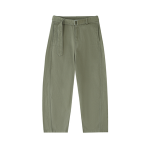Belted Barrel-leg Chino Pants