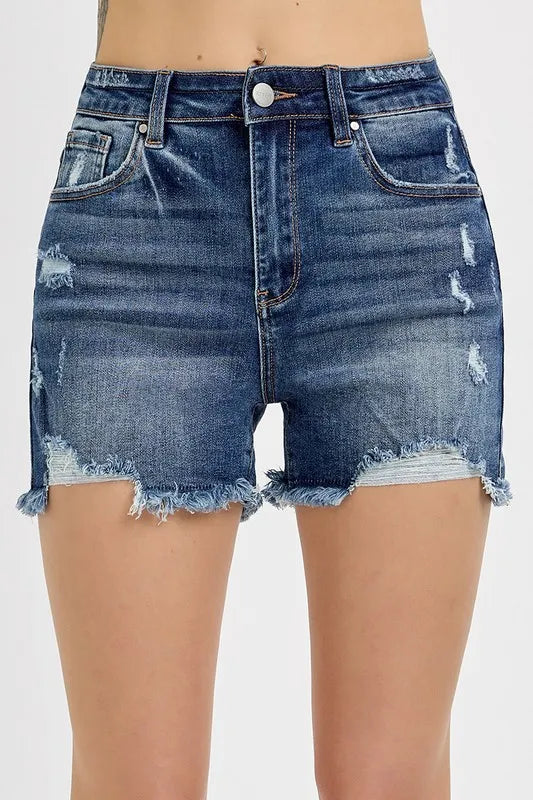 RISEN Distressed Raw Hem Denim Shorts – High Waist Ripped Fit | MYN2O