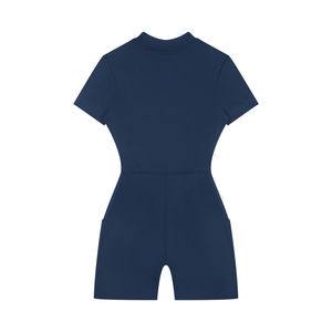 Women's Quarter Zip Short Sleeve Romper – Athletic One-Piece Activewear Jumpsuit