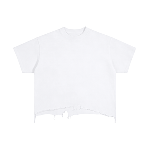 Unisex Vintage Wash Distressed Hem T-Shirt – Oversized Boxy Retro Streetwear Tee
