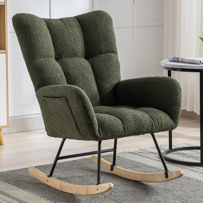 Rocking Chair With Pocket, Soft Teddy Fabric Rocking Chair For Nursery, Comfy Wingback Glider Rocker With Safe Solid Wood Base For Living Room Bedroom Balcony Cannot Be Sold On Temu